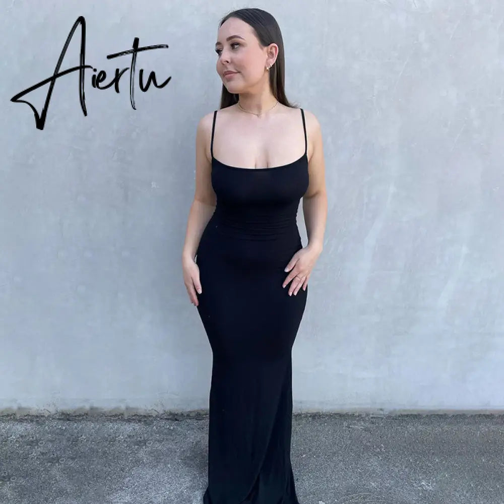Aiertu  Satin Slip Sleeveless Backless Slim Sexy Maxi Dress Spring Women  Party Y2K Concise Bodycon Elegant  Clothing Aiertu
