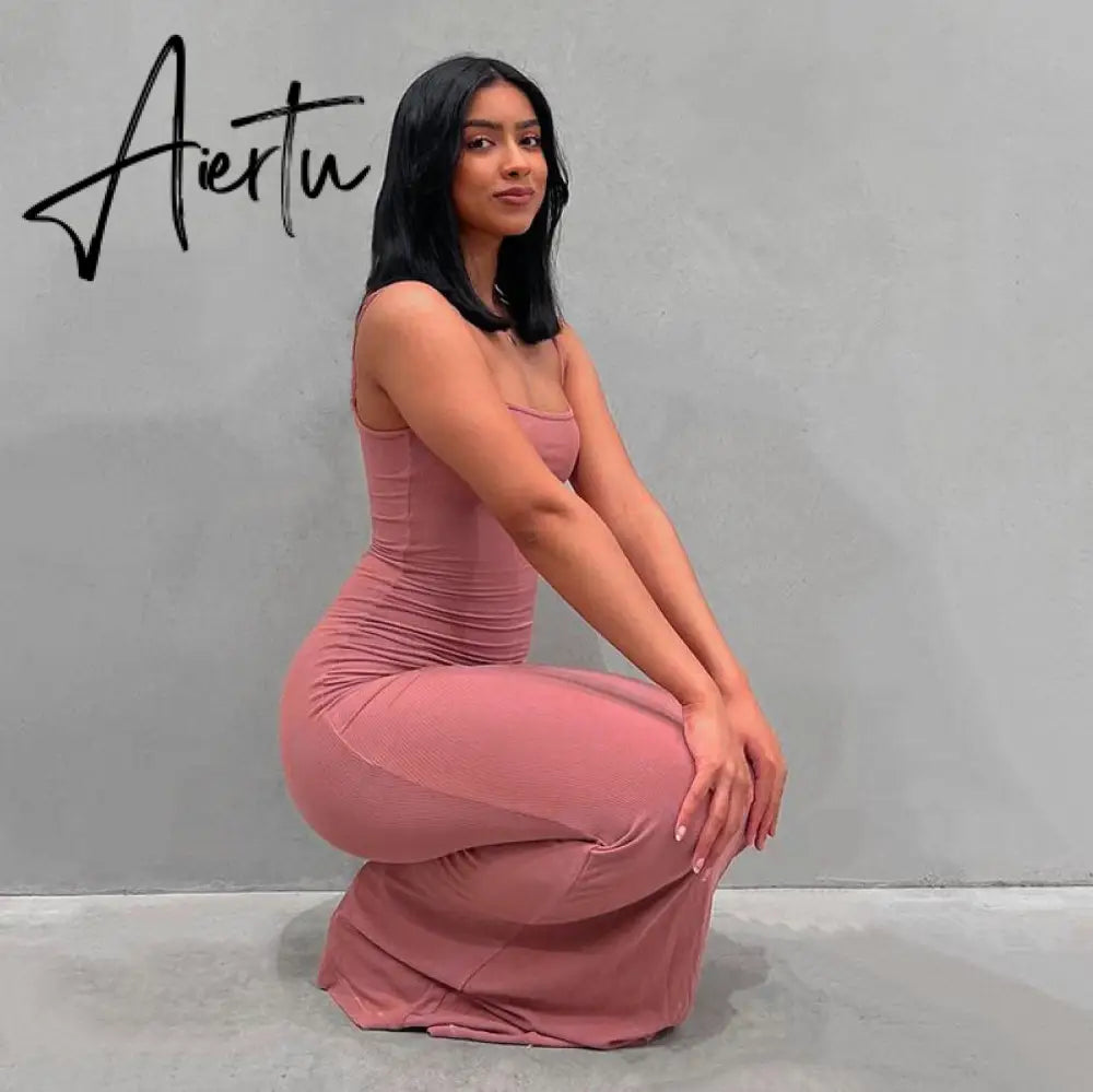 Aiertu  Satin Slip Sleeveless Backless Slim Sexy Maxi Dress Spring Women  Party Y2K Concise Bodycon Elegant  Clothing Aiertu