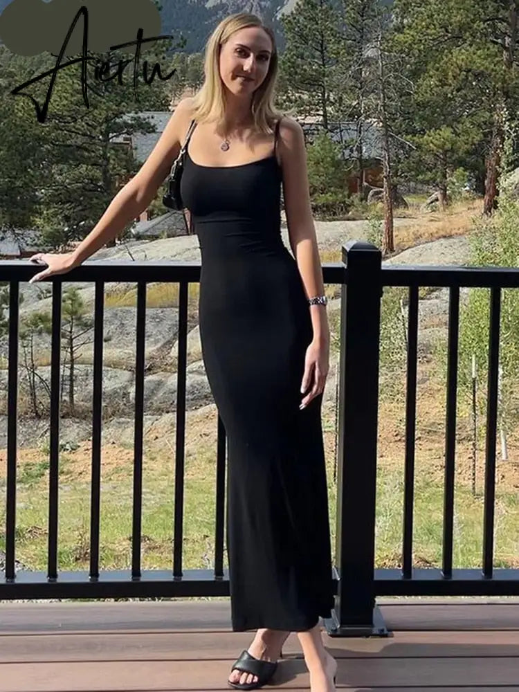Aiertu  Satin Slip Sleeveless Backless Slim Sexy Maxi Dress Spring Women  Party Y2K Concise Bodycon Elegant  Clothing Aiertu