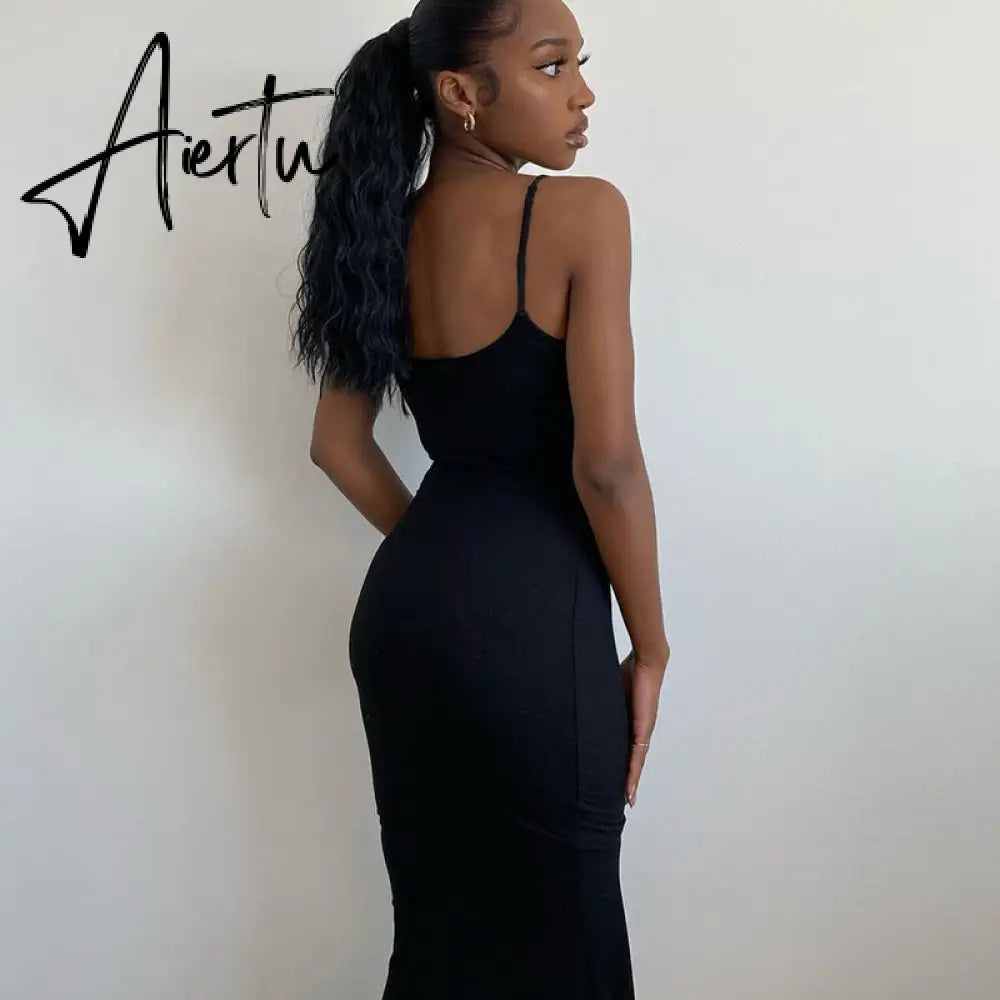 Aiertu  Satin Slip Sleeveless Backless Slim Sexy Maxi Dress Spring Women  Party Y2K Concise Bodycon Elegant  Clothing Aiertu