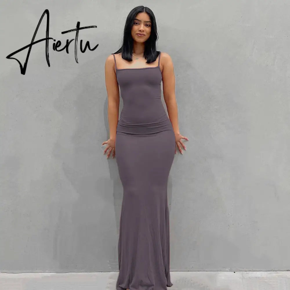 Aiertu  Satin Slip Sleeveless Backless Slim Sexy Maxi Dress Spring Women  Party Y2K Concise Bodycon Elegant  Clothing Aiertu