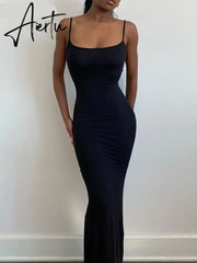 Aiertu  Satin Slip Sleeveless Backless Slim Sexy Maxi Dress Spring Women  Party Y2K Concise Bodycon Elegant  Clothing Aiertu