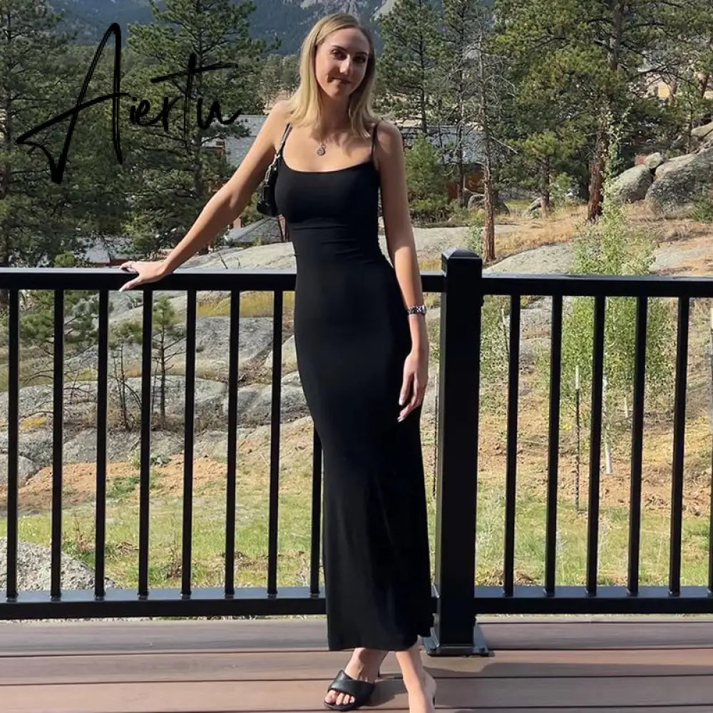 Aiertu  Satin Slip Sleeveless Backless Slim Sexy Maxi Dress Spring Women  Party Y2K Concise Bodycon Elegant  Clothing Aiertu