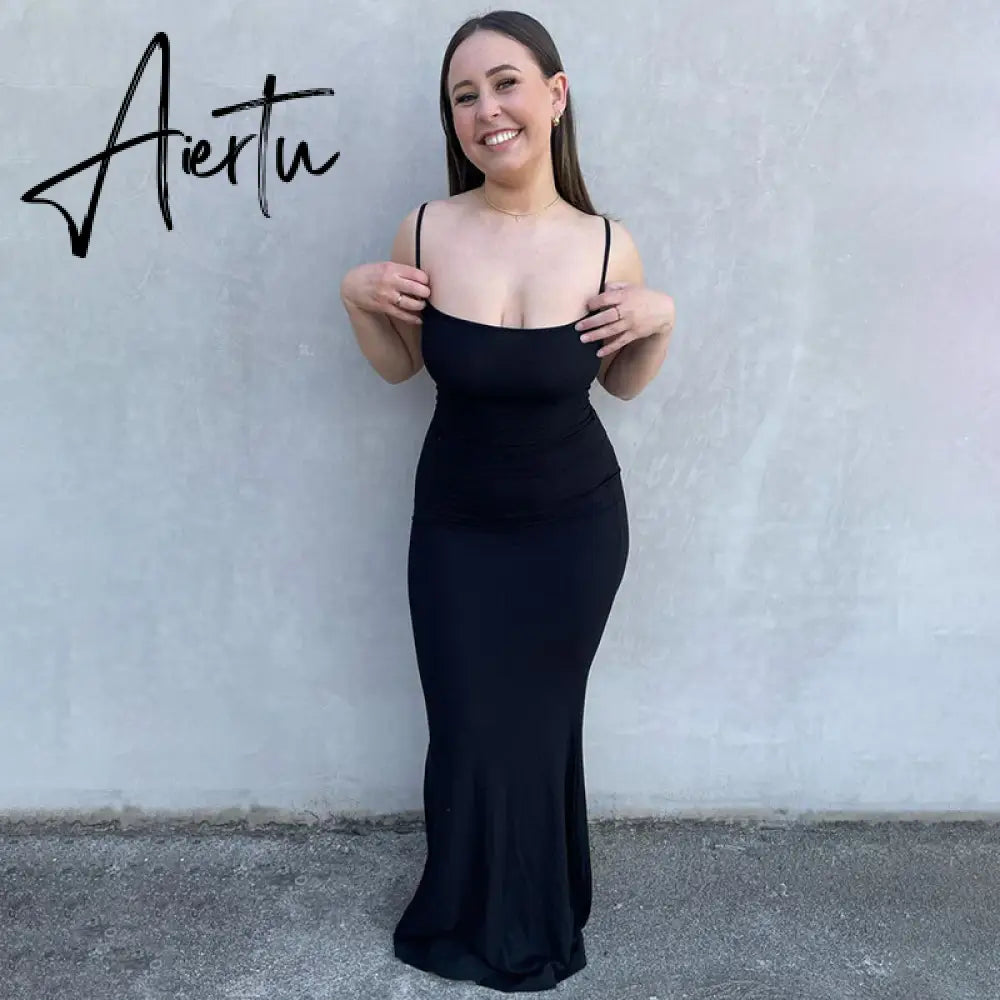 Aiertu  Satin Slip Sleeveless Backless Slim Sexy Maxi Dress Spring Women  Party Y2K Concise Bodycon Elegant  Clothing Aiertu
