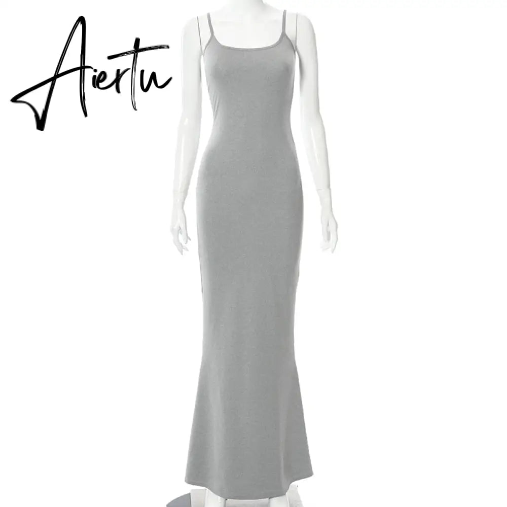 Aiertu  Satin Slip Sleeveless Backless Slim Sexy Maxi Dress Spring Women  Party Y2K Concise Bodycon Elegant  Clothing Aiertu