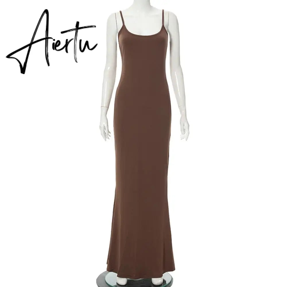 Aiertu  Satin Slip Sleeveless Backless Slim Sexy Maxi Dress Spring Women  Party Y2K Concise Bodycon Elegant  Clothing Aiertu