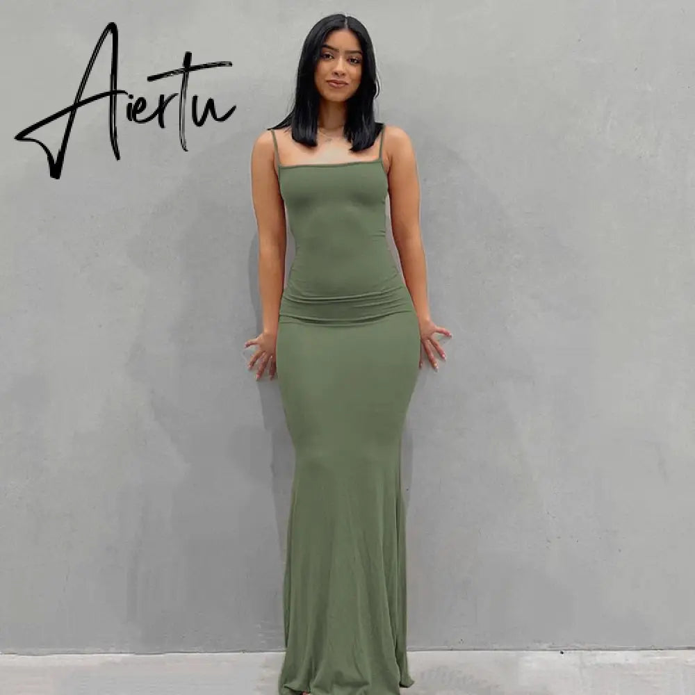 Aiertu  Satin Slip Sleeveless Backless Slim Sexy Maxi Dress Spring Women  Party Y2K Concise Bodycon Elegant  Clothing Aiertu