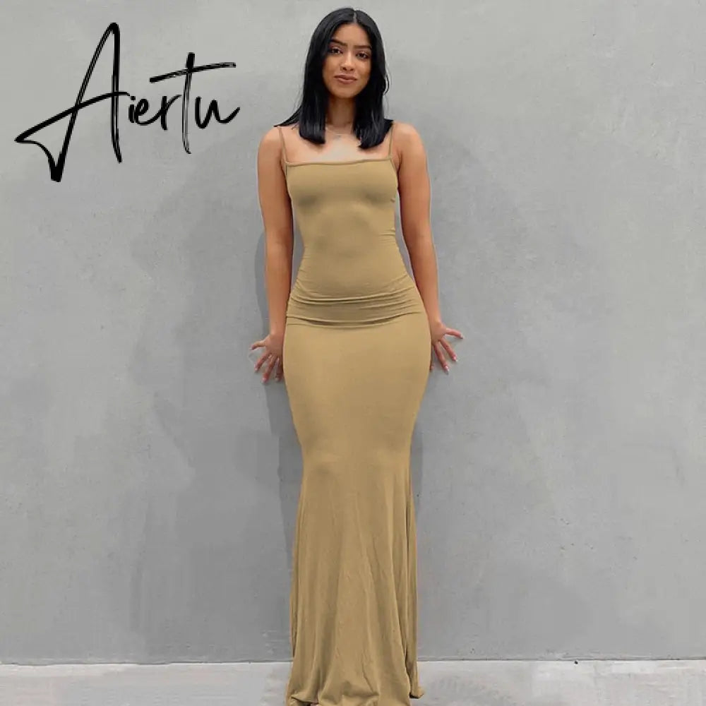 Aiertu  Satin Slip Sleeveless Backless Slim Sexy Maxi Dress Spring Women  Party Y2K Concise Bodycon Elegant  Clothing Aiertu