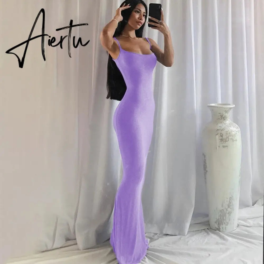 Aiertu  Satin Slip Sleeveless Backless Slim Sexy Maxi Dress Spring Women  Party Y2K Concise Bodycon Elegant  Clothing Aiertu