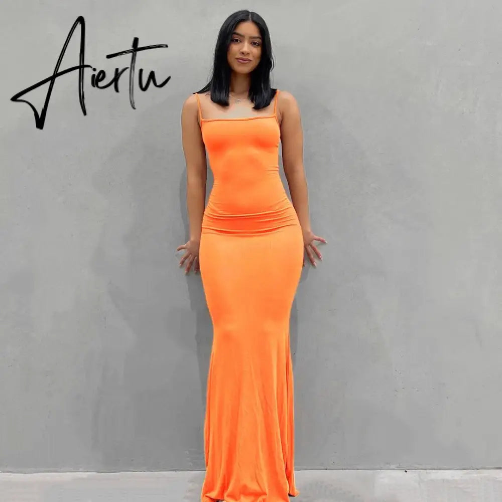 Aiertu  Satin Slip Sleeveless Backless Slim Sexy Maxi Dress Spring Women  Party Y2K Concise Bodycon Elegant  Clothing Aiertu