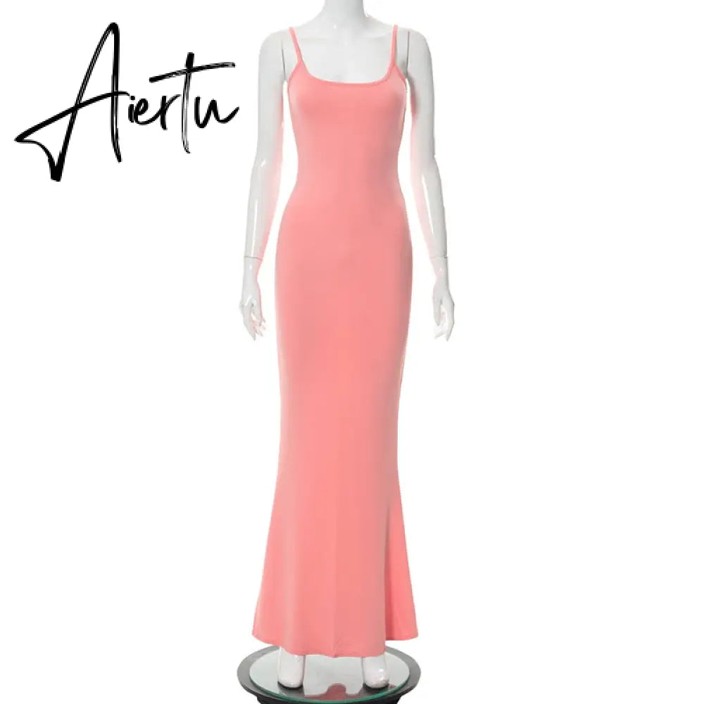 Aiertu  Satin Slip Sleeveless Backless Slim Sexy Maxi Dress Spring Women  Party Y2K Concise Bodycon Elegant  Clothing Aiertu