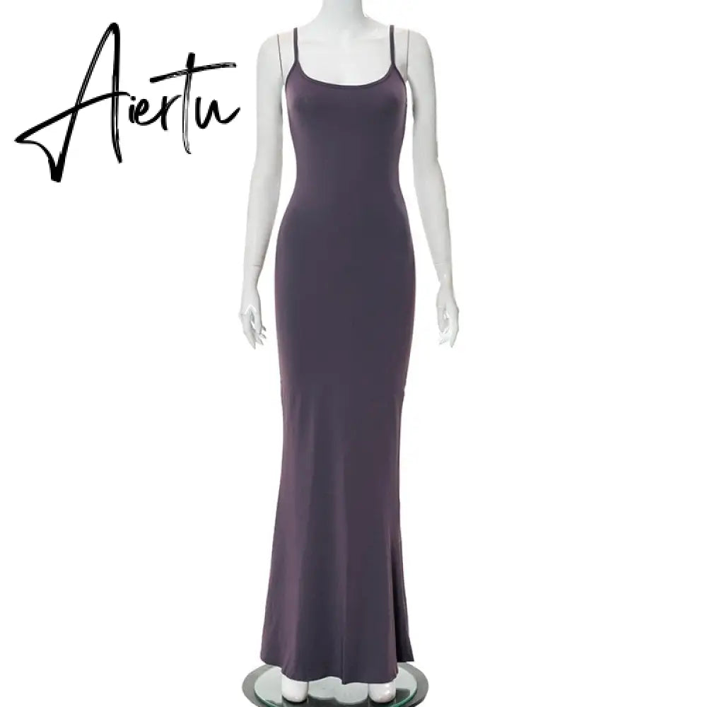 Aiertu  Satin Slip Sleeveless Backless Slim Sexy Maxi Dress Spring Women  Party Y2K Concise Bodycon Elegant  Clothing Aiertu