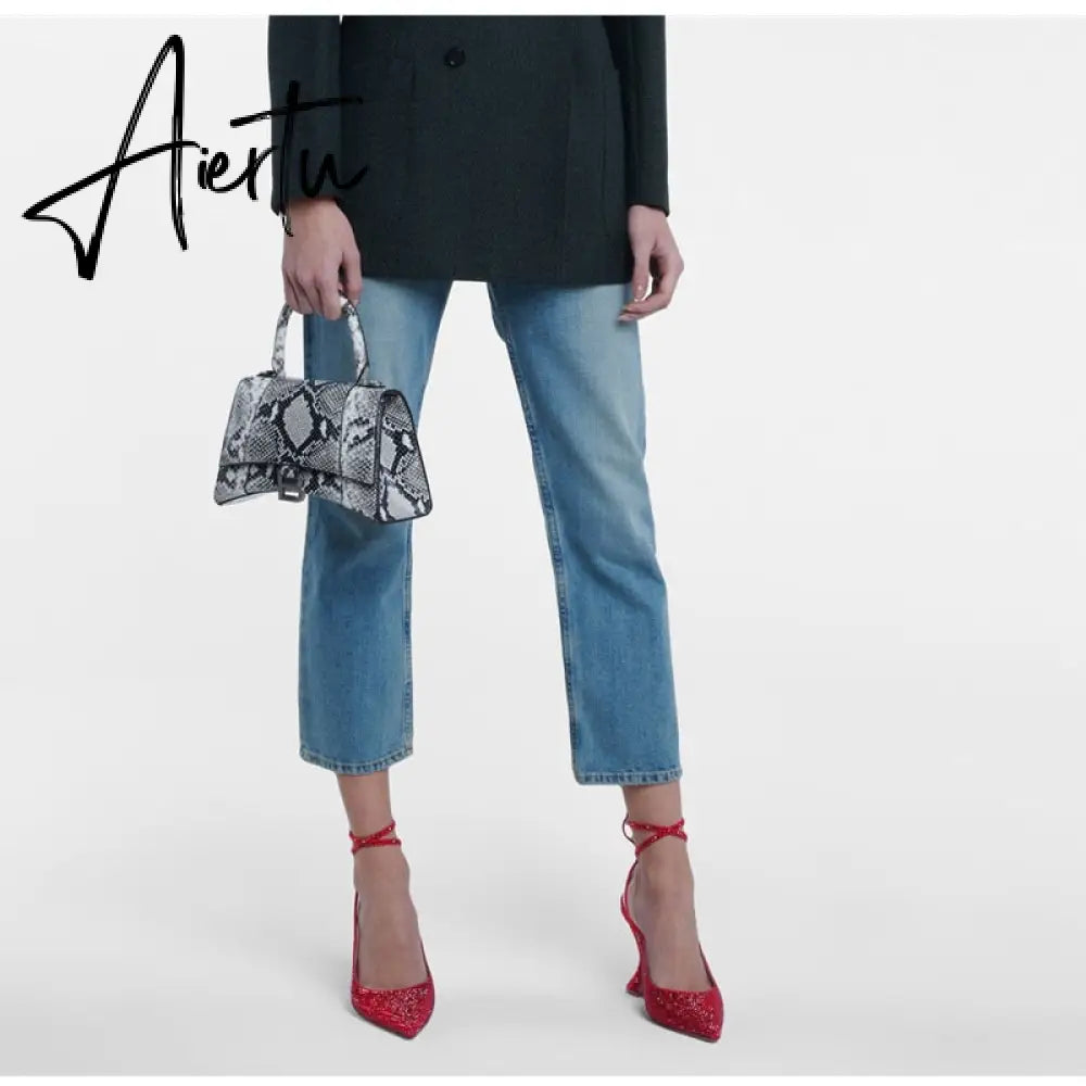 Aiertu Sequined Crystal Women Pumps Sexy Ankle strap Cross-tied High heels wedding Shoes Fashion Slingbacks Summer Party Prom Shoes Aiertu