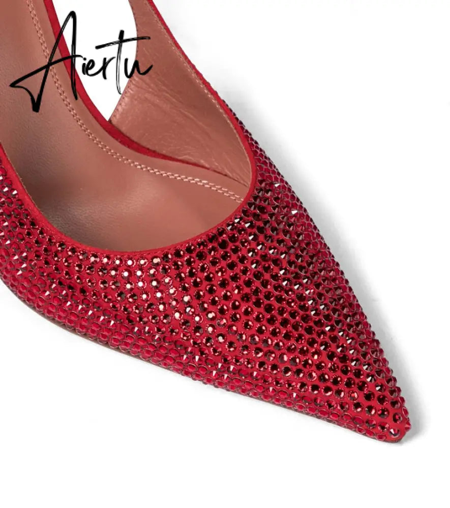 Aiertu Sequined Crystal Women Pumps Sexy Ankle strap Cross-tied High heels wedding Shoes Fashion Slingbacks Summer Party Prom Shoes Aiertu