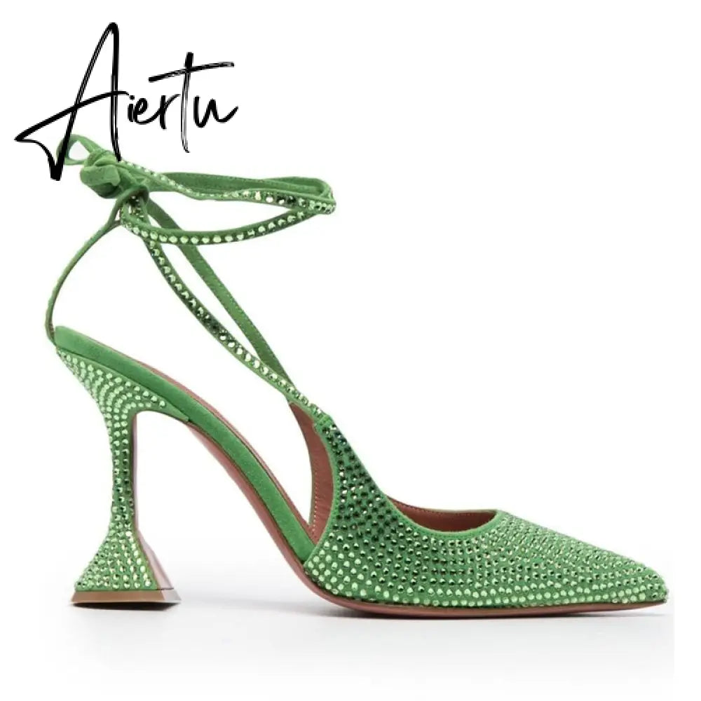Aiertu Sequined Crystal Women Pumps Sexy Ankle strap Cross-tied High heels wedding Shoes Fashion Slingbacks Summer Party Prom Shoes Aiertu