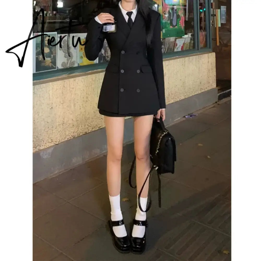 Aiertu Sets for Women 2 Pieces Autumn Suit Coat Waist Slim Fit Suit Wrap Hip Skirt Sets Shirt Elegant Women's Sets Temperament Korea Aiertu