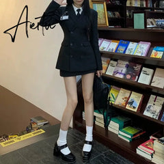 Aiertu Sets for Women 2 Pieces Autumn Suit Coat Waist Slim Fit Suit Wrap Hip Skirt Sets Shirt Elegant Women's Sets Temperament Korea Aiertu