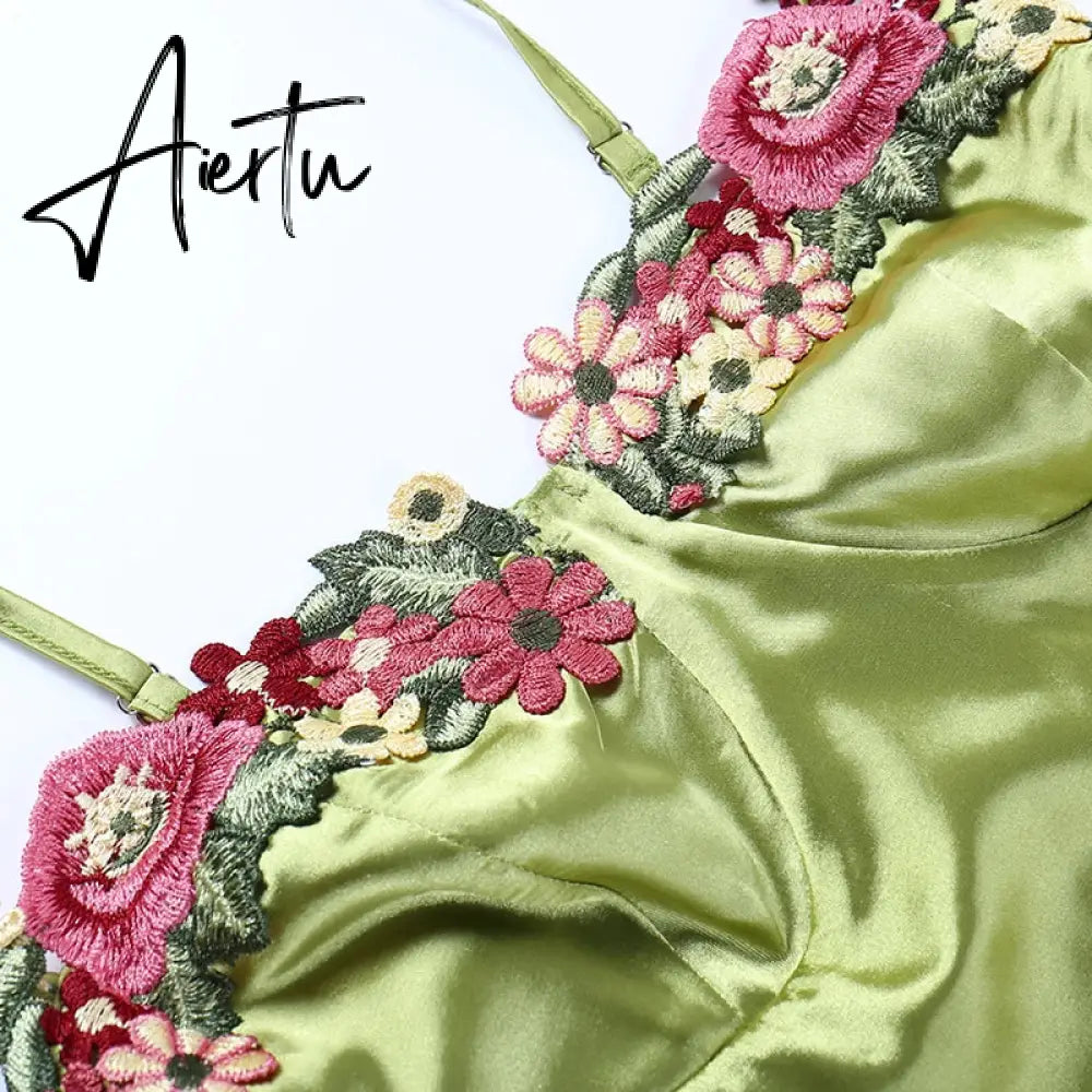 Aiertu Sexy Floral Embroidery Slip Dress Women  Female Mini Dresses 2023 Spring Sexy Slim Chic Beach Style Lady Aiertu