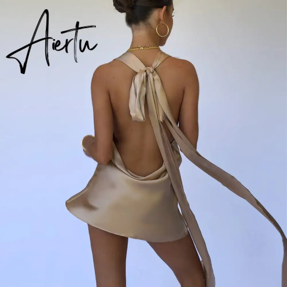 Aiertu  Sexy Hollow Out Bandage Women Dress White Asymmetrical High Waist Mini Dress Women Spring Skinny Fashion Streetwear Aiertu