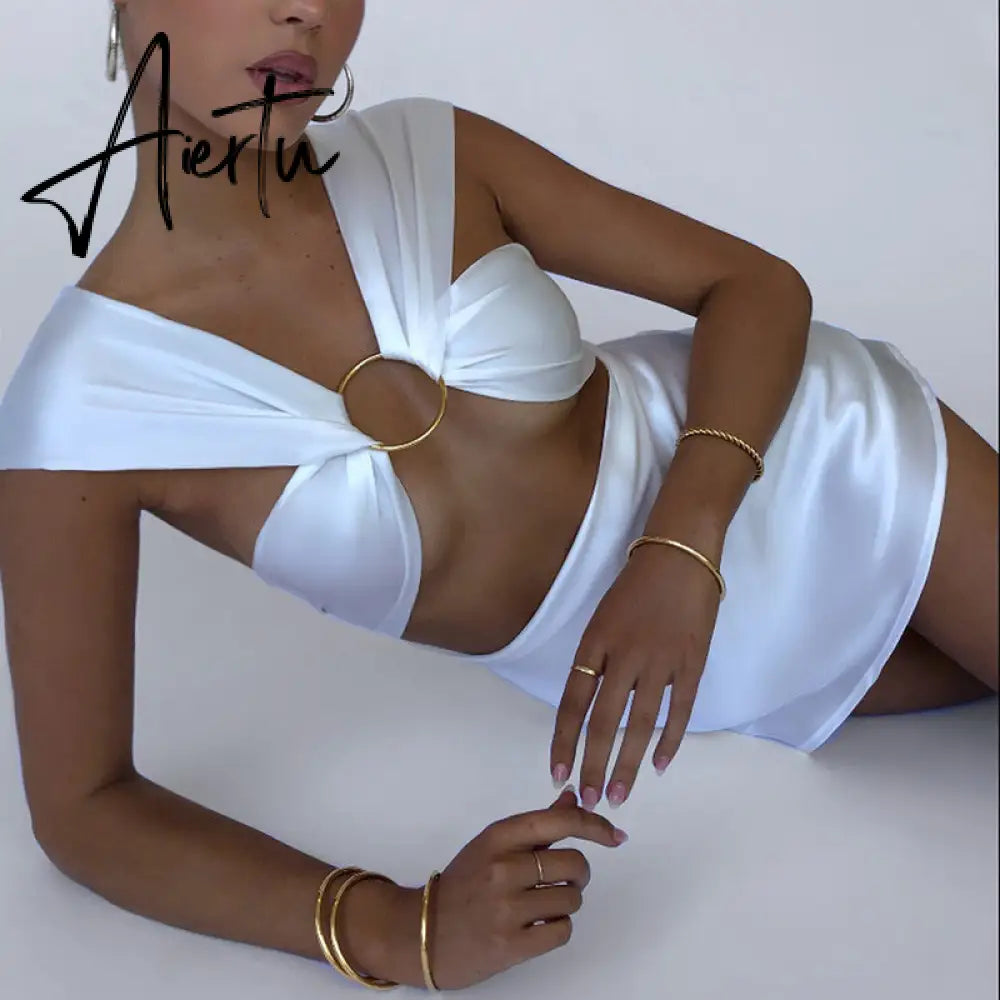 Aiertu  Sexy Hollow Out Bandage Women Dress White Asymmetrical High Waist Mini Dress Women Spring Skinny Fashion Streetwear Aiertu