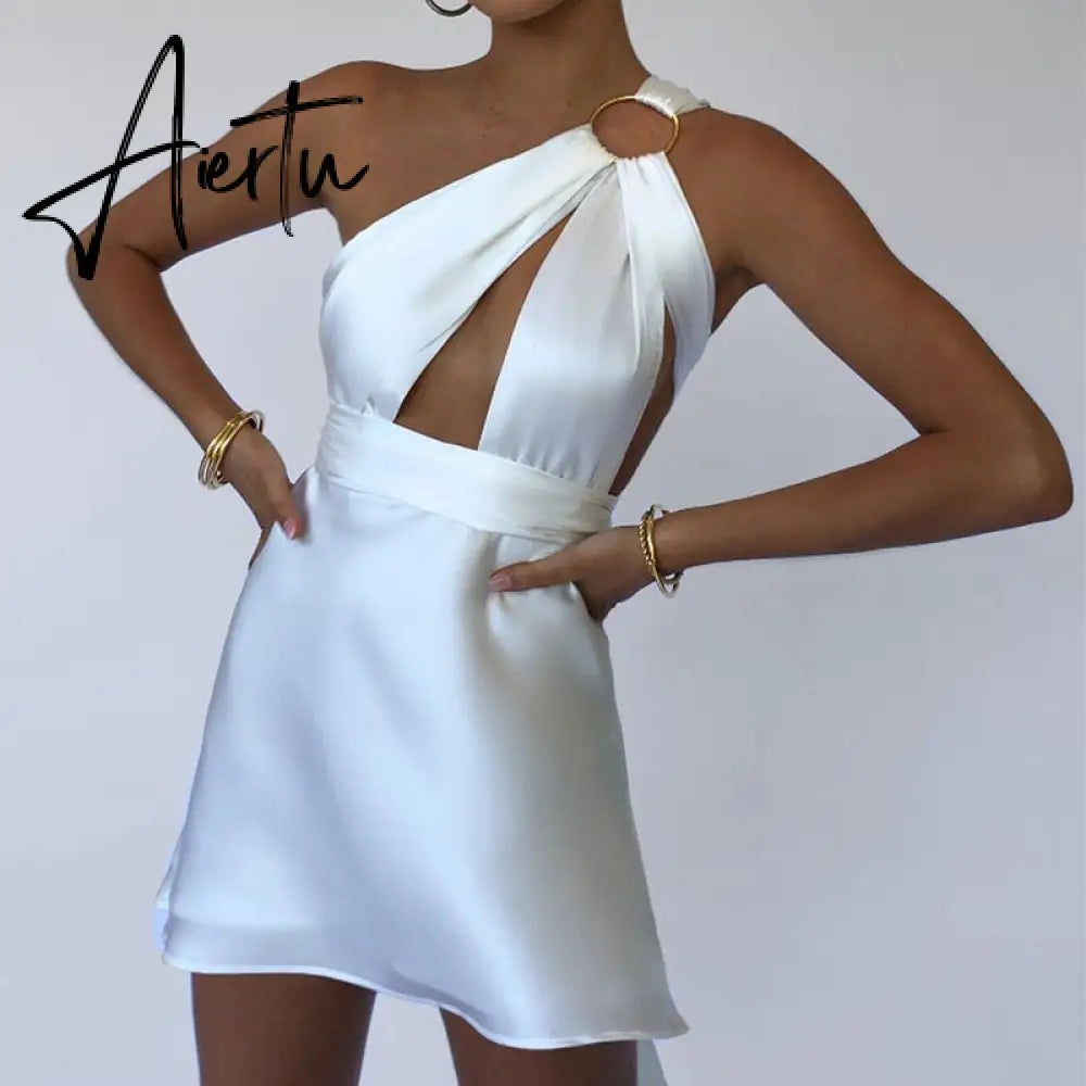 Aiertu  Sexy Hollow Out Bandage Women Dress White Asymmetrical High Waist Mini Dress Women Spring Skinny Fashion Streetwear Aiertu