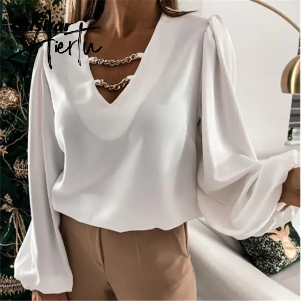 Aiertu Sexy Lace Women Shirts V neck Long Sleeve Spring Autumn Tops Daily Blouses Female Elegant OL Office Blouse Casual Lady's Shirt Aiertu