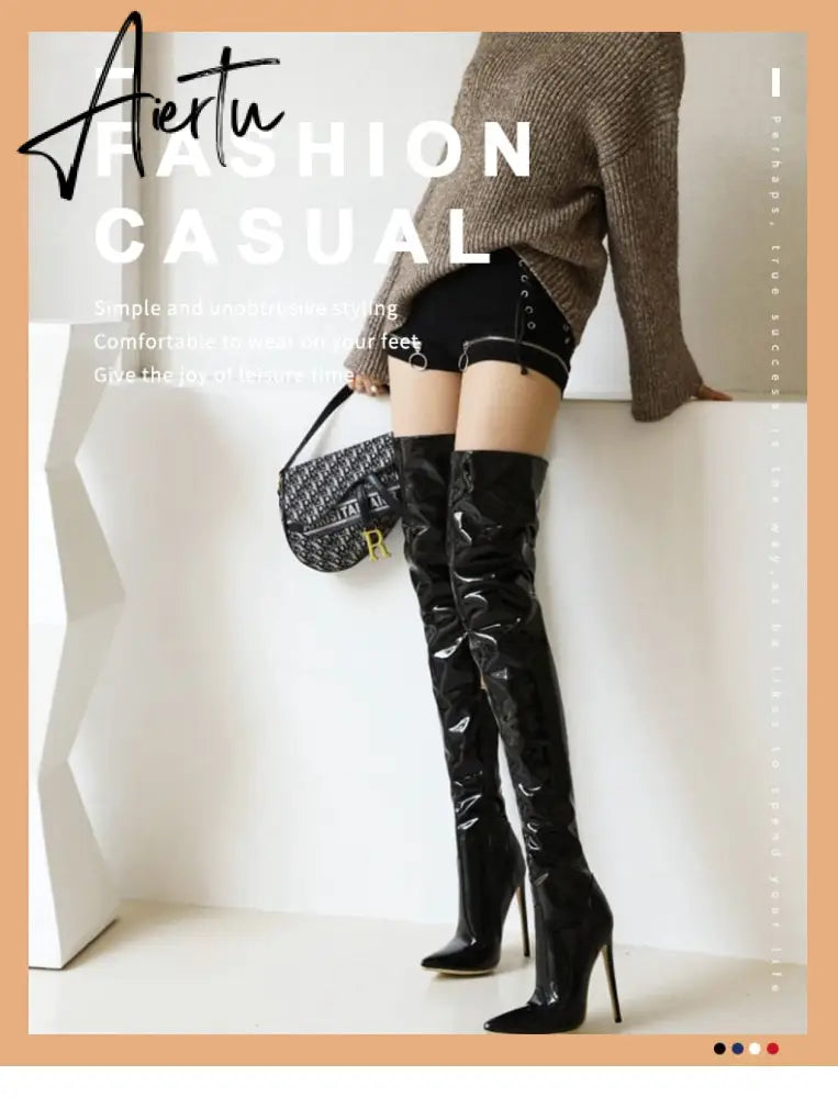 Aiertu Sexy Over The Knee Boots Women High Heels Shoes Soft Leather Autumn Winter Knight Boots Oversized Aiertu