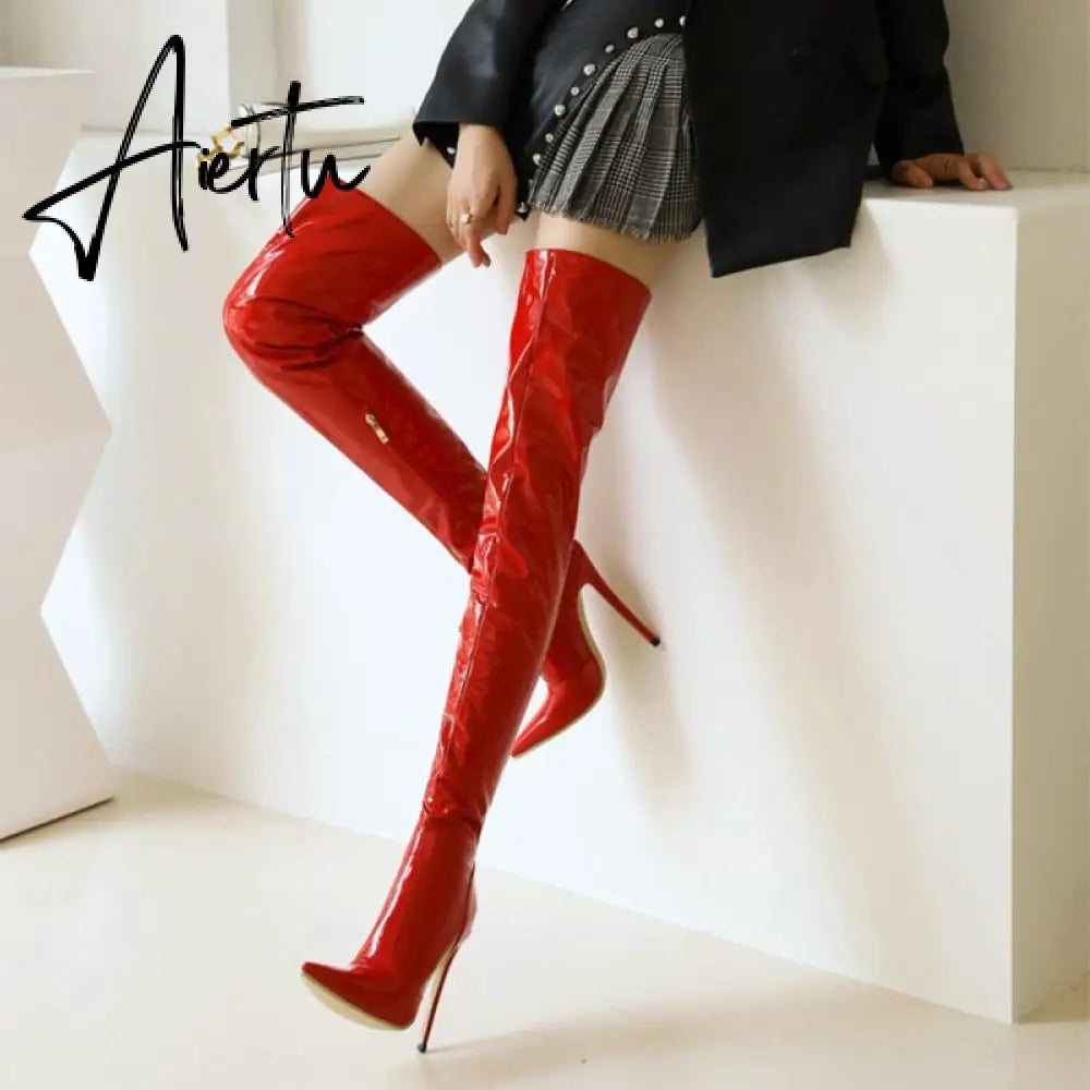 Aiertu Sexy Over The Knee Boots Women High Heels Shoes Soft Leather Autumn Winter Knight Boots Oversized Aiertu