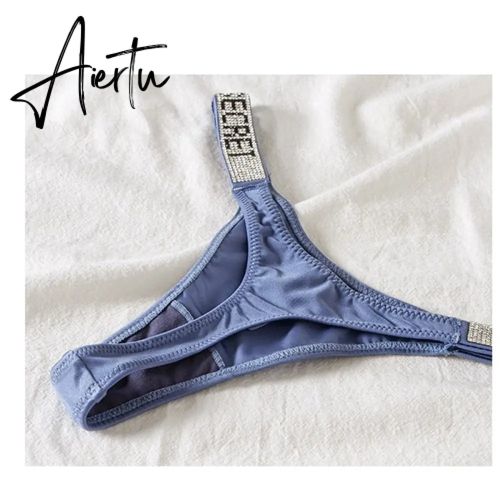 Aiertu  Sexy Rhinestone Thong Low Waist Panties Women Comfort Ice Silk Seamless Lingerie G String Cotton Breathable Intimates Underwear Aiertu