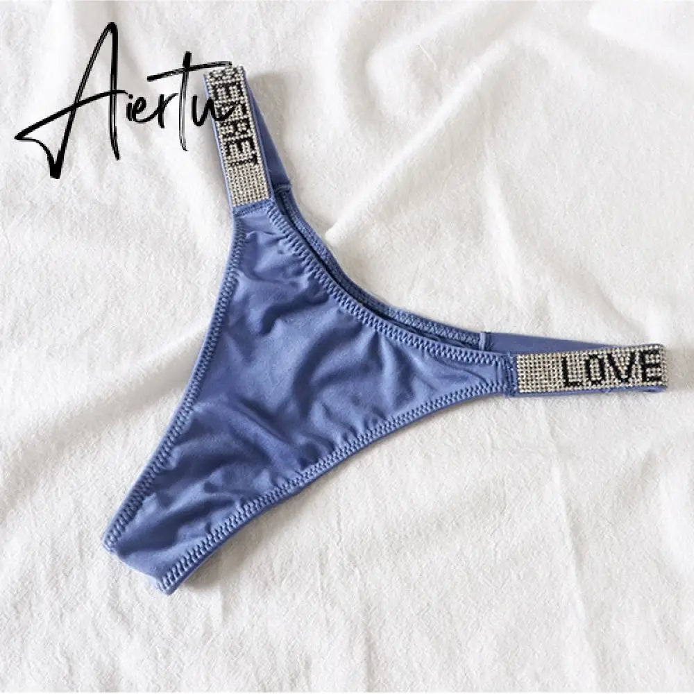 Aiertu  Sexy Rhinestone Thong Low Waist Panties Women Comfort Ice Silk Seamless Lingerie G String Cotton Breathable Intimates Underwear Aiertu