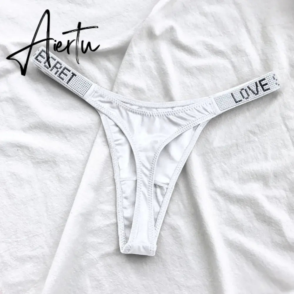 Aiertu  Sexy Rhinestone Thong Low Waist Panties Women Comfort Ice Silk Seamless Lingerie G String Cotton Breathable Intimates Underwear Aiertu