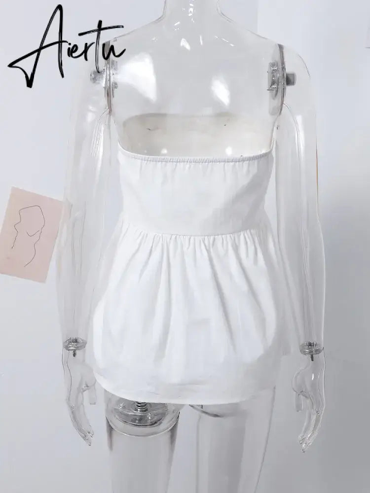 Aiertu Sexy Strapless Ruffles Tube Tops Women Casual Off Shoulder Backless Sleeveless Lady Top 2024 New Summer Solid Female Streetwear Aiertu