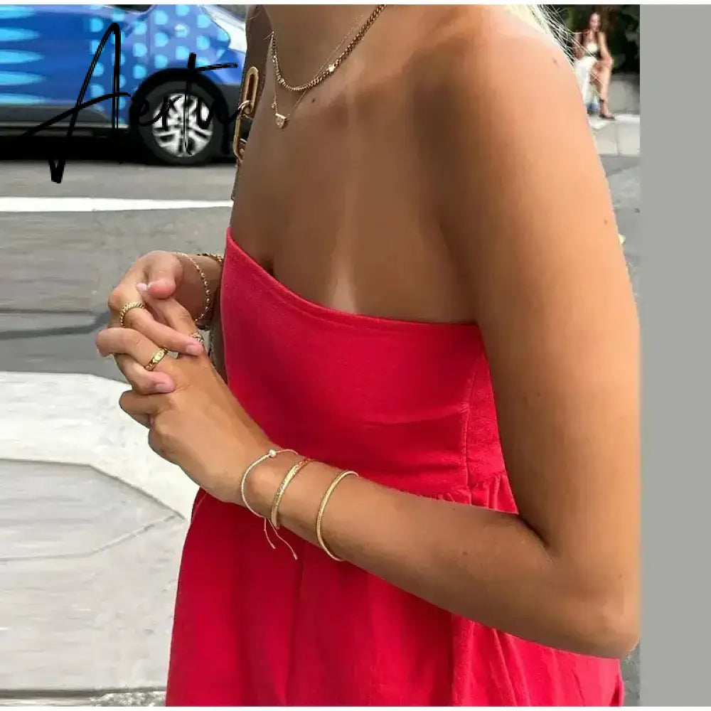 Aiertu Sexy Strapless Ruffles Tube Tops Women Casual Off Shoulder Backless Sleeveless Lady Top 2024 New Summer Solid Female Streetwear Aiertu