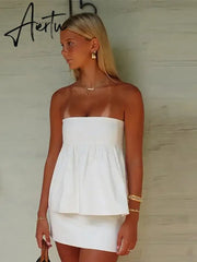 Aiertu Sexy Strapless Ruffles Tube Tops Women Casual Off Shoulder Backless Sleeveless Lady Top 2024 New Summer Solid Female Streetwear Aiertu