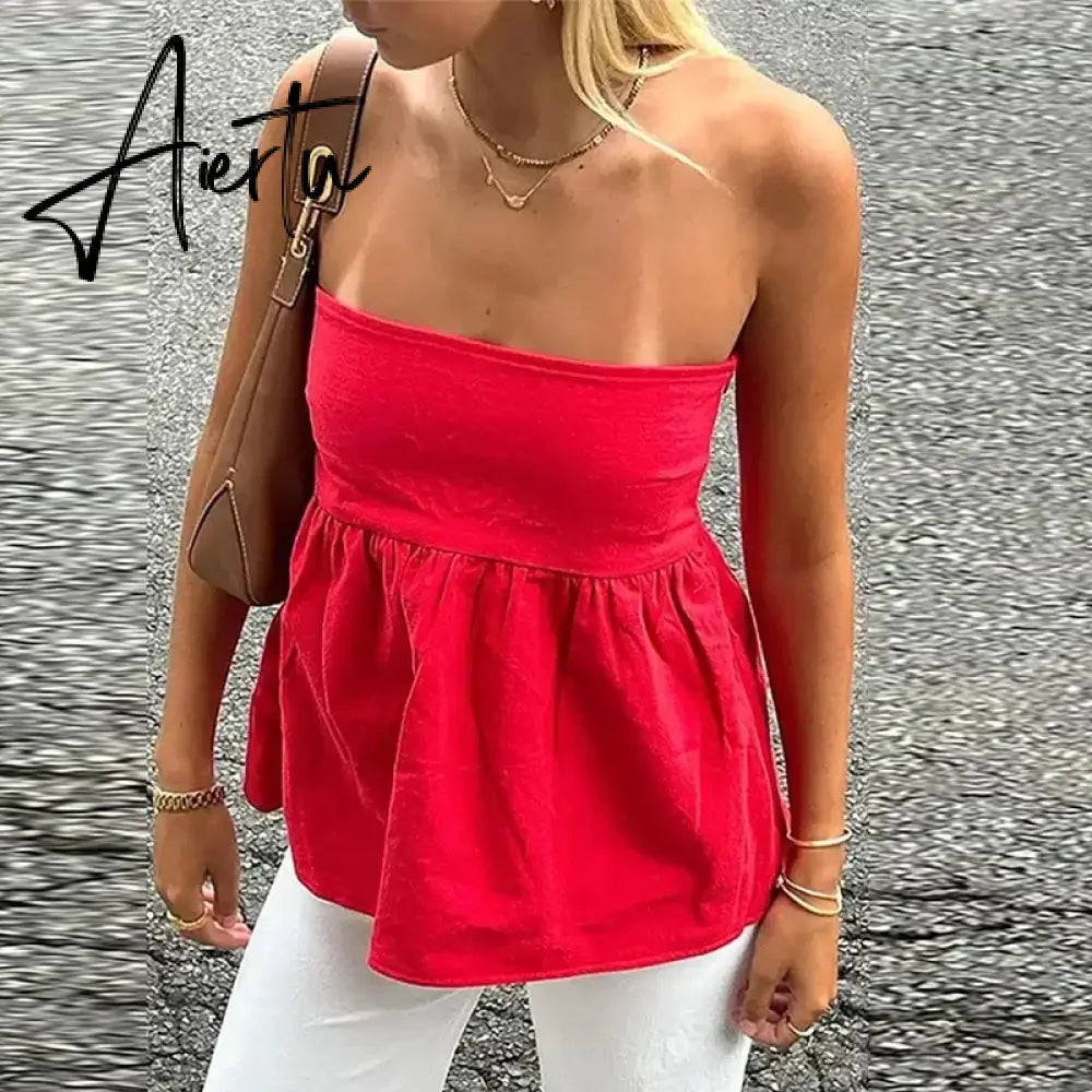 Aiertu Sexy Strapless Ruffles Tube Tops Women Casual Off Shoulder Backless Sleeveless Lady Top 2024 New Summer Solid Female Streetwear Aiertu