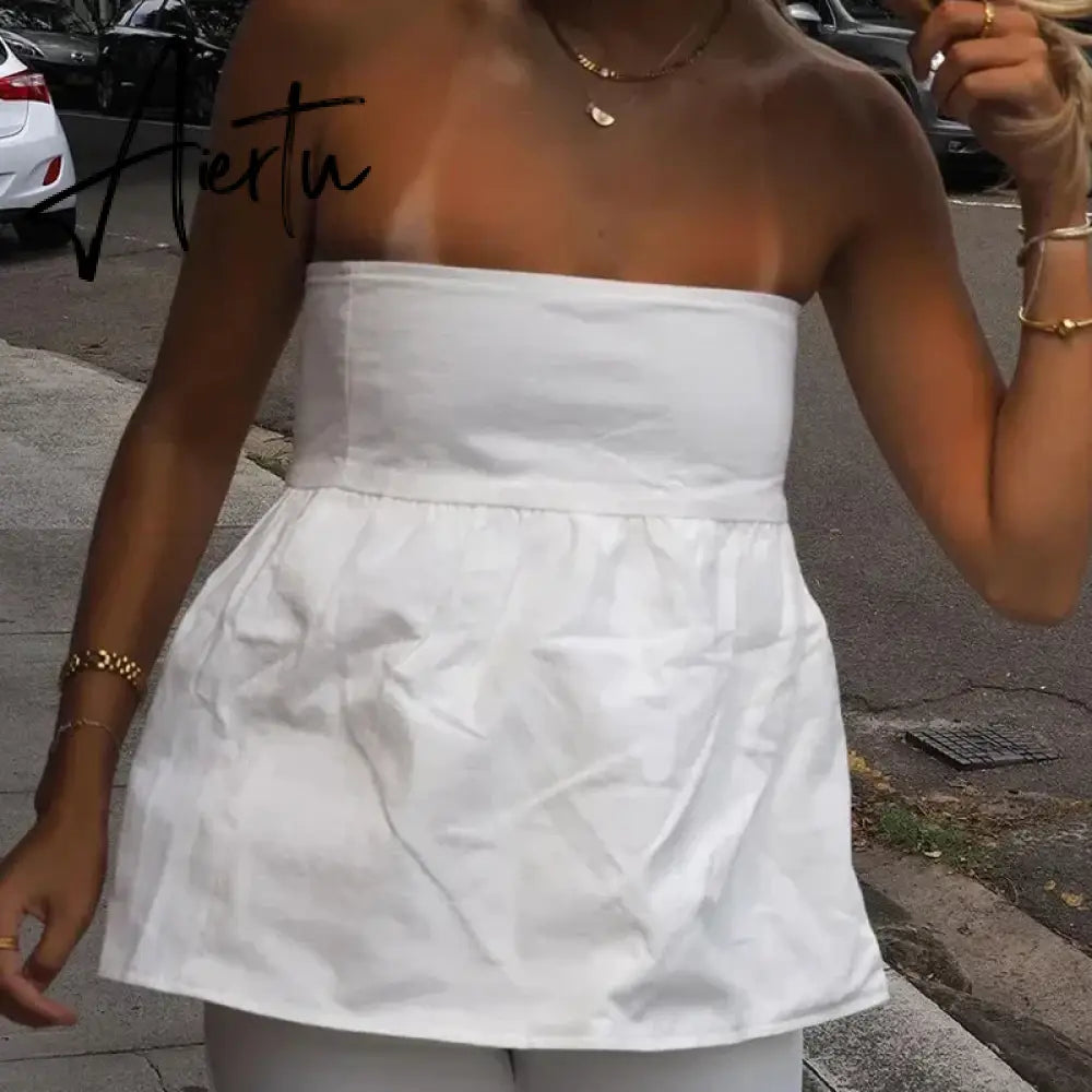 Aiertu Sexy Strapless Ruffles Tube Tops Women Casual Off Shoulder Backless Sleeveless Lady Top 2024 New Summer Solid Female Streetwear Aiertu