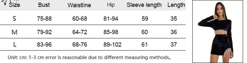 Aiertu Sexy Velvet Open Back Mini Skirt Set Women Solid Long Sleeve Top Rhinestone Tassel Split Skirt Elegant Party Club Wear Aiertu