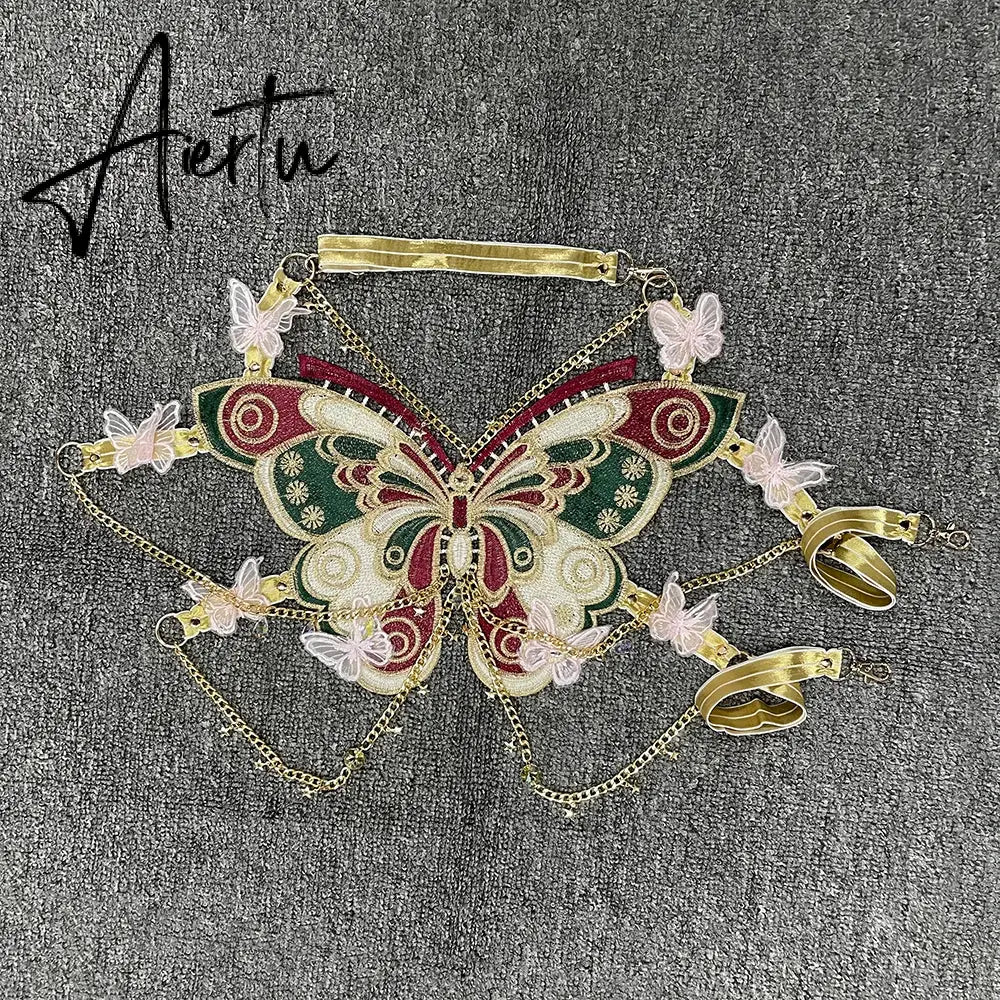 Aiertu  Sexy Woman Crystal Chain Butterfly Embroidery Sleeveless Backless Adjustable Ultra Short Top Music Prom Aiertu