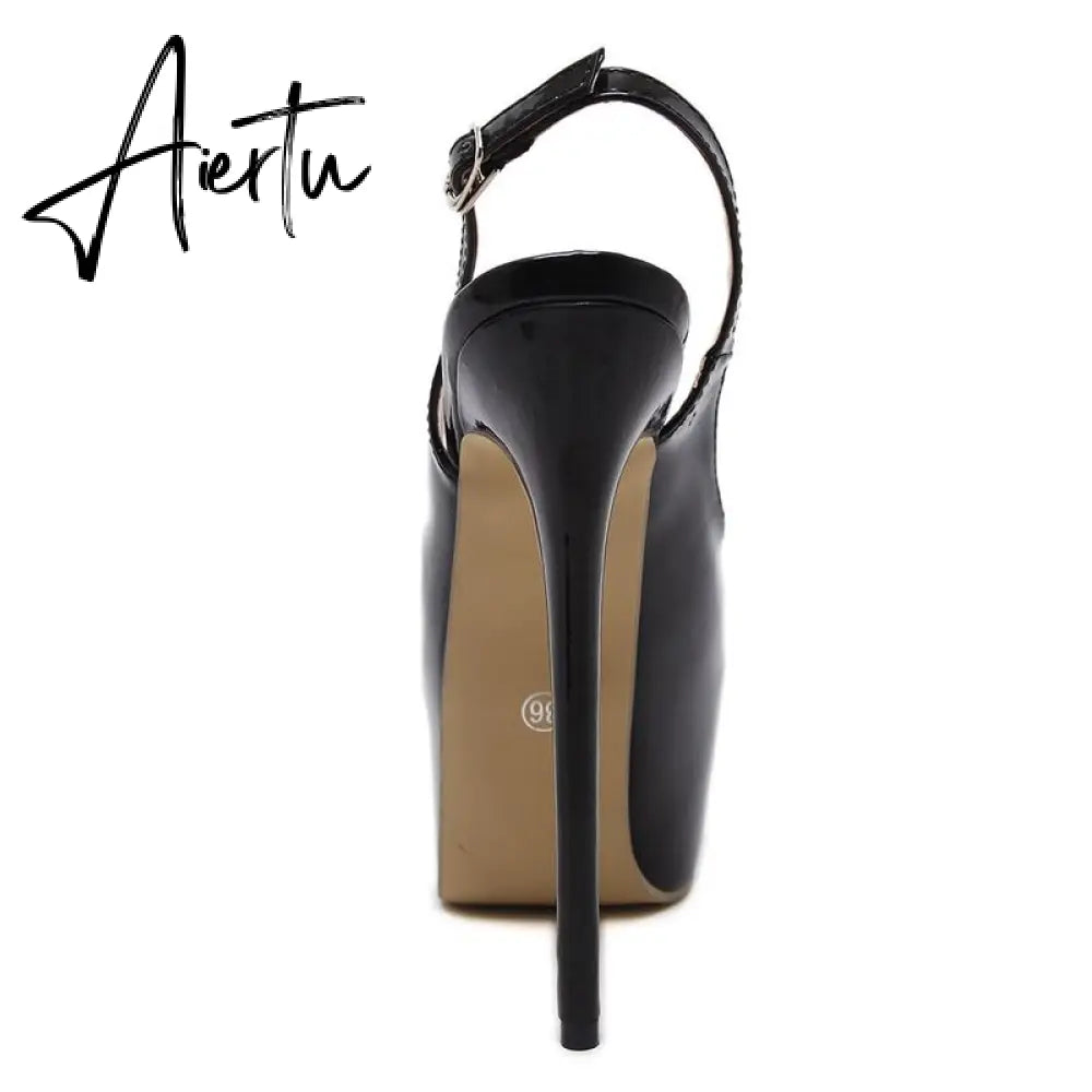 Aiertu Sexy Women Dress Pumps Wedding Fetish Shoe 16CM High Heels Peep toe Platform Patent Leather Nighclub Shoes Women Black Pumps Aiertu