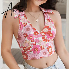 Aiertu Sexy Women Floral Print Vest Tops Summer Ladies Backless Sleeveless Halter Tank Multiple Styles Casual Camisole Aiertu