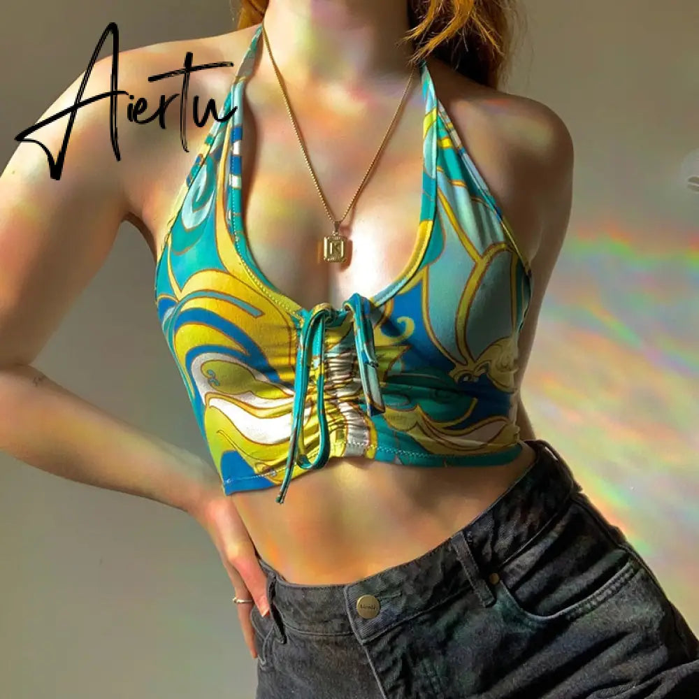 Aiertu Sexy Women Floral Print Vest Tops Summer Ladies Backless Sleeveless Halter Tank Multiple Styles Casual Camisole Aiertu