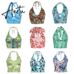 Aiertu Sexy Women Floral Print Vest Tops Summer Ladies Backless Sleeveless Halter Tank Multiple Styles Casual Camisole Aiertu