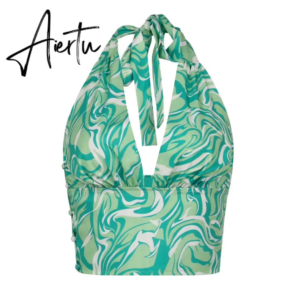 Aiertu Sexy Women Floral Print Vest Tops Summer Ladies Backless Sleeveless Halter Tank Multiple Styles Casual Camisole Aiertu
