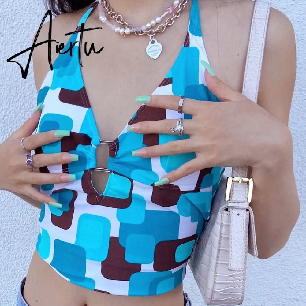 Aiertu Sexy Women Floral Print Vest Tops Summer Ladies Backless Sleeveless Halter Tank Multiple Styles Casual Camisole Aiertu