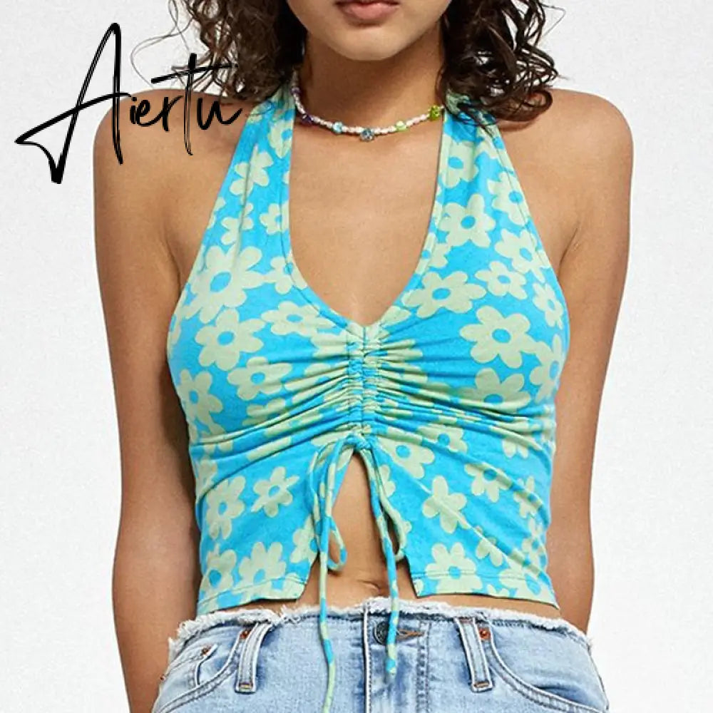 Aiertu Sexy Women Floral Print Vest Tops Summer Ladies Backless Sleeveless Halter Tank Multiple Styles Casual Camisole Aiertu