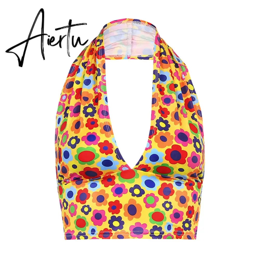 Aiertu Sexy Women Floral Print Vest Tops Summer Ladies Backless Sleeveless Halter Tank Multiple Styles Casual Camisole Aiertu
