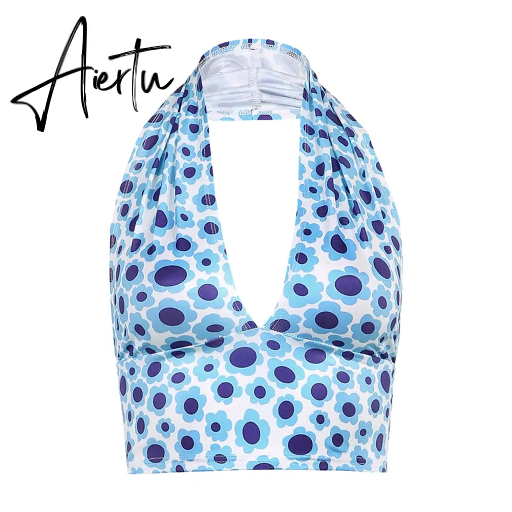 Aiertu Sexy Women Floral Print Vest Tops Summer Ladies Backless Sleeveless Halter Tank Multiple Styles Casual Camisole Aiertu