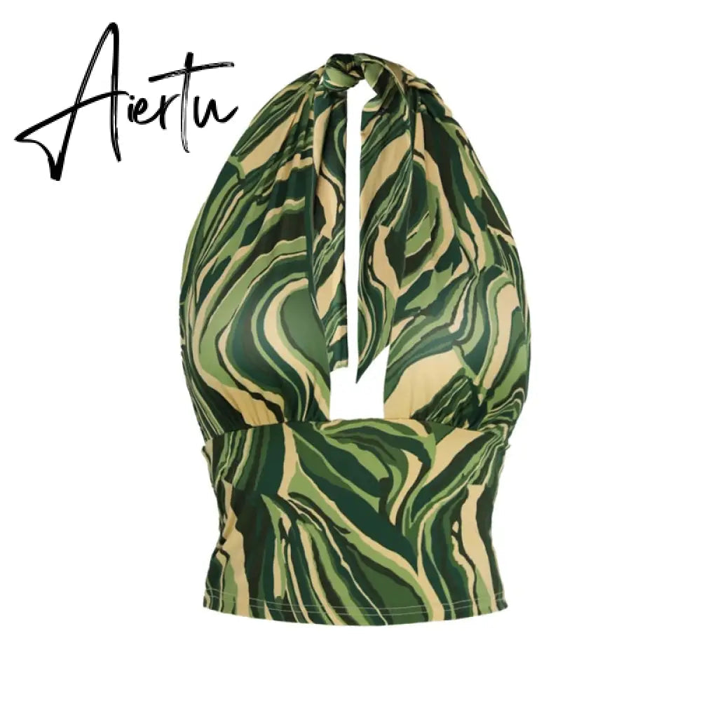 Aiertu Sexy Women Floral Print Vest Tops Summer Ladies Backless Sleeveless Halter Tank Multiple Styles Casual Camisole Aiertu