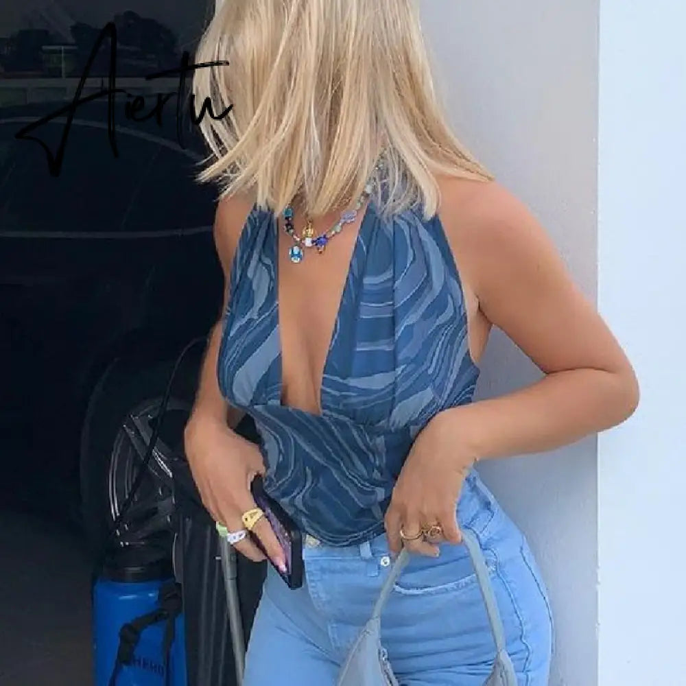 Aiertu Sexy Women Floral Print Vest Tops Summer Ladies Backless Sleeveless Halter Tank Multiple Styles Casual Camisole Aiertu