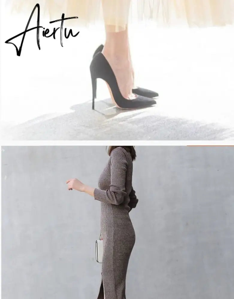 Aiertu Sexy Women Pumps Spring/Autumn High heels Pointed Toe black Wedding Shoes Sexy High Heel shoes for Women Pumps Aiertu
